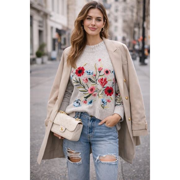 Romeo Juliet Couture Floral Poppy Embroidered Oversized Grandmacore Small - Picture 3 of 10